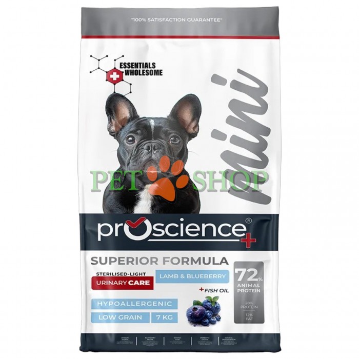 <p><strong>ProScience Mini Adult Dog Light, Sterilised Urinary&nbsp;Lamb, Blueberry</strong> &mdash; полнорационный сухой корм класса gourmet для стерилизованных собак мелких и миниатюрных пород. Не содержит искусственных добавок и консервантов. Гипоаллергенная рецептура с низким содержанием зерновых способствует поддержанию здоровья мочевыделительной системы.</p>