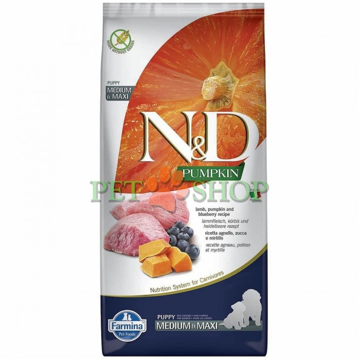 <p><strong>Farmina ND Pumpkin Dog Puppy Medium, Maxi&nbsp;Lamb, blueberry -&nbsp;</strong>полнорационный беззерновой сухой корм для щенков, беременных и кормящих сук средних и крупных пород.&nbsp;<strong>Ягненок, тыква и черника.&nbsp;</strong>РАЗМЕРЫ ГРАНУЛ: Диаметр 12-14 mm - Толщина 5-7 mm.</p>