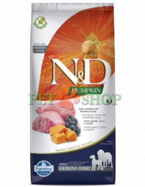 <p><strong>Farmina ND Pumpkin Dog Adult Medium, Maxi</strong>&nbsp;<strong>Lamb, Blueberry -&nbsp;</strong>ягненок, тыква и черника. Полнорационный беззерновой сухой корм для взрослых собак средних и крупных пород.</p>