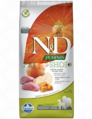 <p><strong>Farmina ND Pumpkin Dog Adult Medium, Maxi&nbsp;Boar, Apple - </strong>кабан, тыква и яблоко. Полнорационный беззерновой сухой корм для взрослых собак средних и крупных пород.</p>