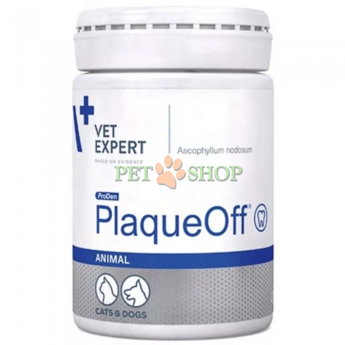<p><strong>Vet Expert PlaqueOff</strong> &mdash; это <strong>100% натуральная пищевая добавка<!--TgQPHd|||[]--></strong> в виде порошка (гранул), предназначенная для ежедневной гигиены ротовой полости, уменьшения зубного налета, профилактики зубного камня и устранения неприятного запаха из пасти у собак и кошек.</p>