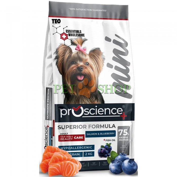 <p><strong>ProScience Mini Adult Dog Salmon, Blueberry</strong>&nbsp;&mdash; это сухой корм на основе лосося, специально разработанный с учетом уникальных потребностей маленьких взрослых собак.</p>