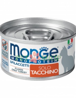 <p><strong>Влажный корм Monge Cat Monoprotein для кошек, мясные хлопья из индейки, консервы 80 г</strong></p>