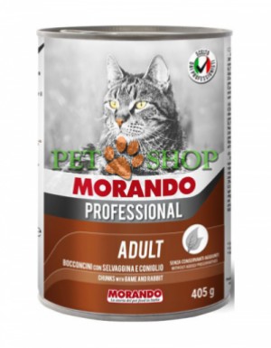 <p><strong>Morando Bocconcini Con Selvaggina E Coniglio 405 gr bucăți iepure și vânat în jeleu pentru pisici</strong></p>