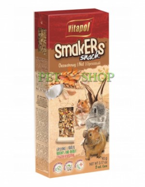 <p><strong>Лакомство для грызунов и кроликов Vitapol Smakers с орехами 90 грамм , 2 шт в упаковке</strong></p>