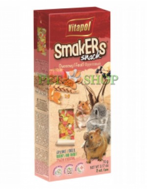 <p><strong>Tratament pentru rozătoare și iepuri Vitapol Smakers cu fructe 90 grame, 2 buc per pachet</strong></p>