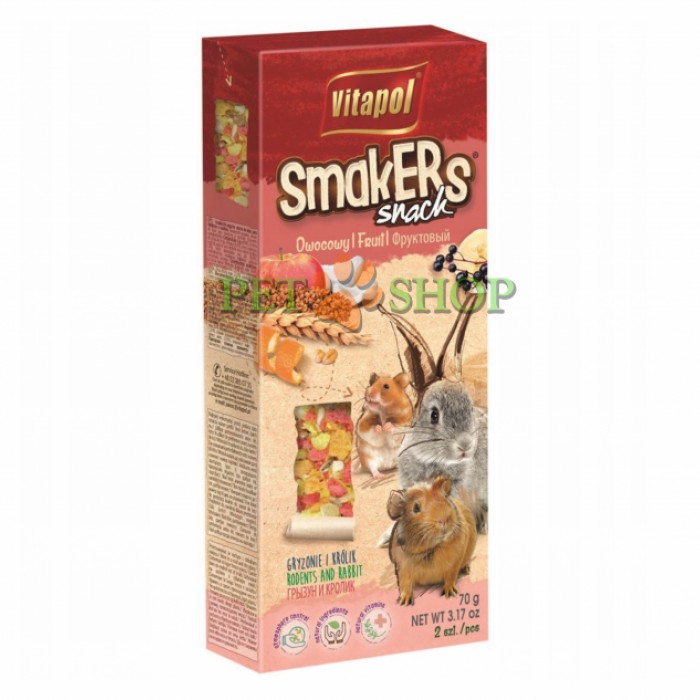 <p><strong>Лакомство для грызунов и кроликов Vitapol Smakers с фруктами 90 грамм , 2 шт в упаковке</strong></p>