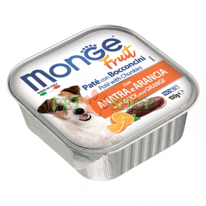 <p><strong>Monge Dog Fruit Pate and Chunkies Duck, Orange</strong> - полнорационный беззерновой влажный корм в виде паштета с кусочками свежего мяса утки и апельсина для взрослых собак.</p>