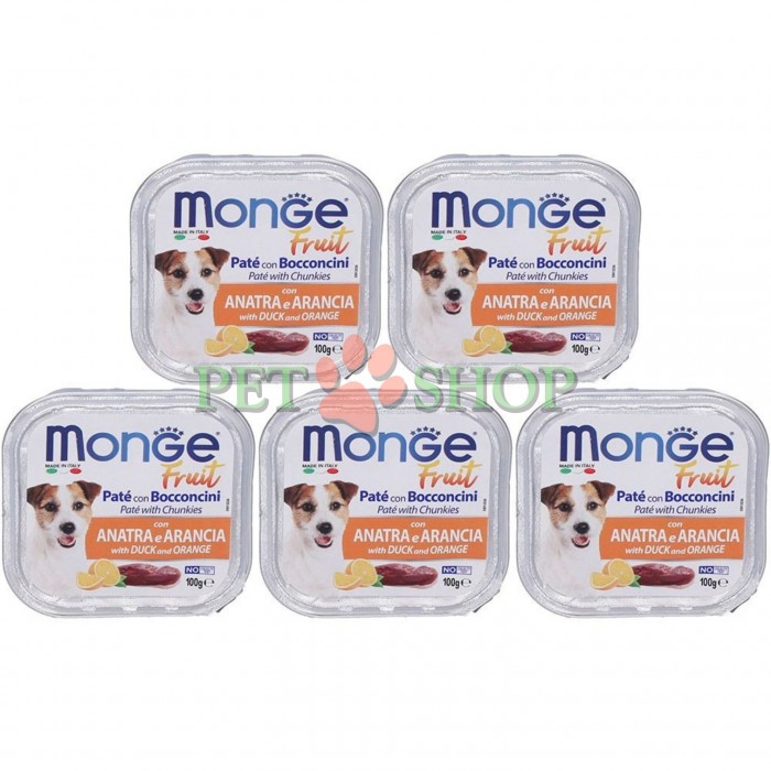 <p><strong>Monge Dog Fruit Pate and Chunkies Duck, Orange</strong> - полнорационный беззерновой влажный корм в виде паштета с кусочками свежего мяса утки и апельсина для взрослых собак.</p>