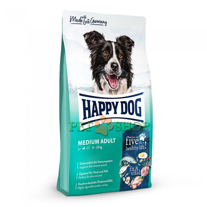 <p><strong>Happy Dog Supreme Fit&Vital- Medium Adult 12 kg pentru câinii adulți de rase medii (11-25 kg)</strong></p>