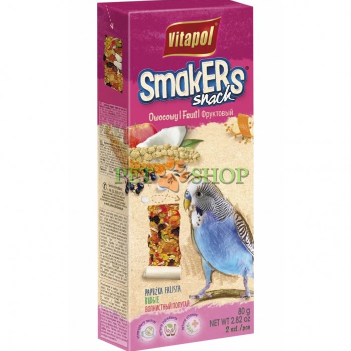 <p><strong>Vitapol Smakers с фруктами для волнистых попугаев - это лакомство в виде палочек, 90 грамм, 2 шт в упаковке.</strong></p>