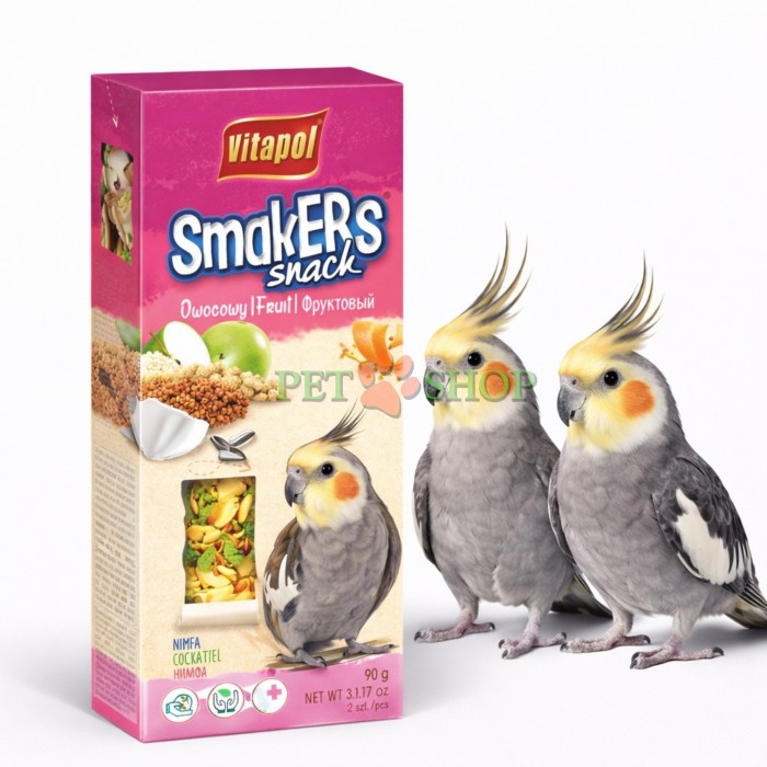 <p><strong>Vitapol Smakers</strong> &mdash; deliciu pentru nimfe, acoperit cu diverse cereale, semințe și fructe, care oferă păsărilor nutrienți benefici și diversifică alimentația zilnică.</p>