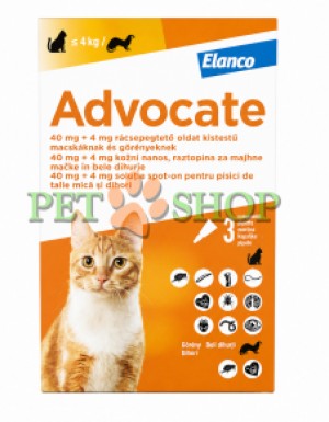 <p><strong>Elanco Advocate для кошек до 4&nbsp;кг от блох, клещей и др., а также глистов,&nbsp;1 пипетка*0,4&nbsp;мл</strong></p>