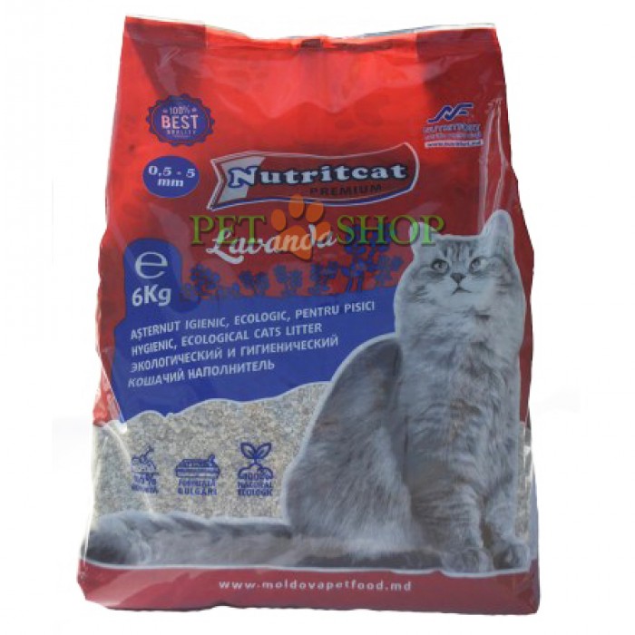 <p><strong>Nutritcat Premium экологический и гигиенический кошачий наполнитель, 100%  бентонита с ароматом лаванды. Размер от 0,5 мм - 5 мм (средние гранулы)</strong></p>