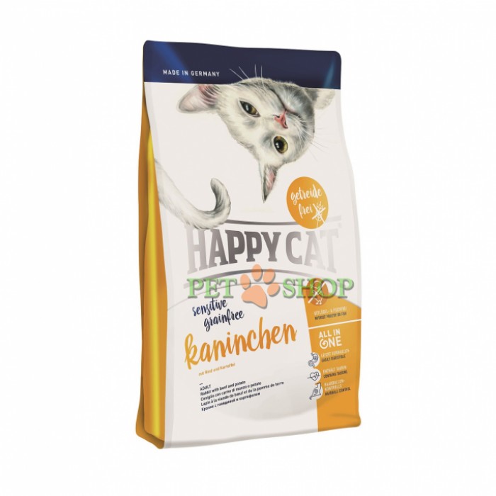 <p><strong>Happy Cat Sensitive Grainfree с кроликом для кошек с чувствительным пищеварением и аллергиков</strong></p>