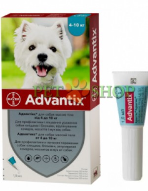 <p><strong>Bayer Advantix для собак от 4 кг до 10 кг от блох, клещей и др., 1 пипетка*1,0 мл</strong></p>