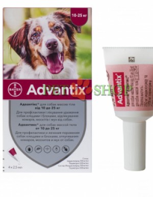 <p><strong>Bayer Advantix для собак от 10 кг до 25 кг от блох, клещей и др., 1 пипетка*2,5 мл</strong></p>