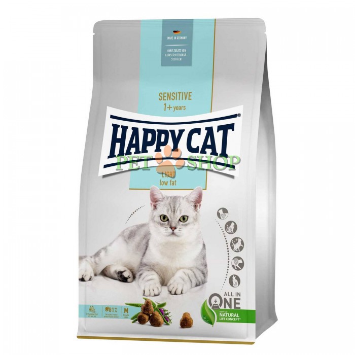 <p><strong>Happy Cat Supreme Sensitive Light 10 kg menține greutatea optimă și previne excesul, 1 kg la cantar</strong></p>