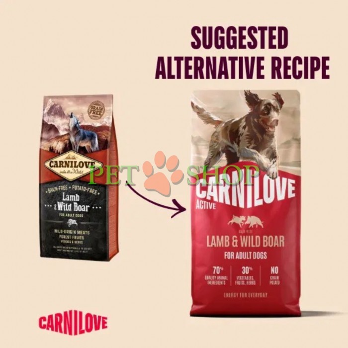 <p><strong>Carnilove Dog Adult Lamb, Wild Boar</strong> &ndash; hrană completă <strong>ACTIVE</strong> cu miel și carne de mistreț pentru c&acirc;ini adulți de toate rasele.&nbsp;<strong>Carne proaspătă &ndash; Fără carne și grăsime de pui &ndash; Fără cereale.</strong></p>