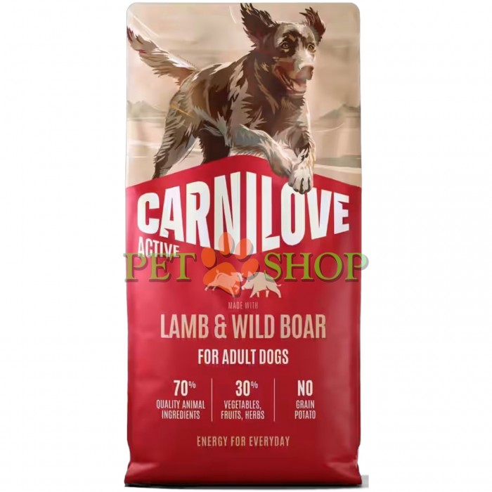 <p><strong>Carnilove Dog Adult Lamb, Wild Boar</strong> &ndash; hrană completă <strong>ACTIVE</strong> cu miel și carne de mistreț pentru c&acirc;ini adulți de toate rasele.&nbsp;<strong>Carne proaspătă &ndash; Fără carne și grăsime de pui &ndash; Fără cereale.</strong></p>