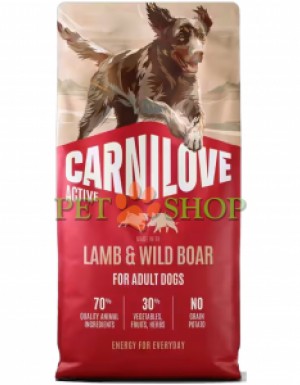 <p><strong>Carnilove Dog Adult Lamb, Wild Boar - </strong>полнорационный корм <strong>ACTIVE</strong> с ягнёнком и мясом дикого кабана для взрослых собак всех пород.&nbsp;<strong>Свежее мясо -&nbsp;Без куриного мяса и жира -</strong>&nbsp;<strong>Без злаков.&nbsp;</strong></p>