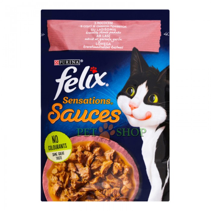 <p><strong>Conserve pentru pisici Purina Felix Sensation salmon, creveti în sos 85 gr</strong></p>
