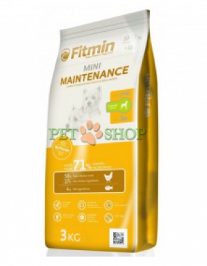 <p><strong>Fitmin Mini Maintenance – предназначен для повседневного кормления взрослых собак мелких пород (в возрасте от 10 месяцев до 11 лет и вес ом до 13 кг)</strong></p>