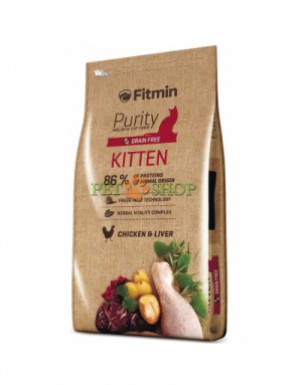 <p><strong>Fitmin Purity Kitten - это полнорационный беззерновой корм класса холистик для котят до 12 месяцев, беременных и кормящих кошек.</strong></p>