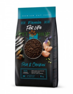 <p><strong>Fitmin For Life Adult Fish and Chicken - Полнорационный корм для взрослых кошек с мясом свежей рыбы.</strong></p>