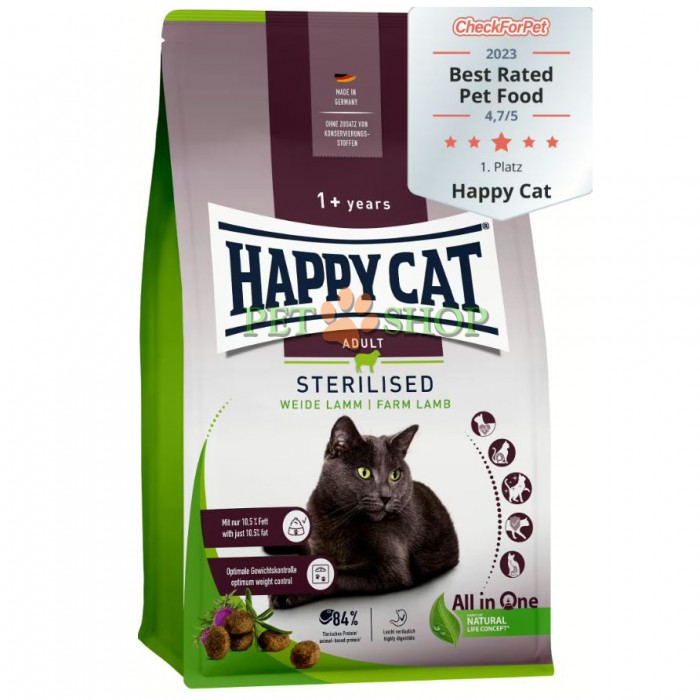 <p><strong> Happy Cat Sterilised Weide-Lamm pentru pisici sterilizate cu pui și miel 10 kg</strong></p>