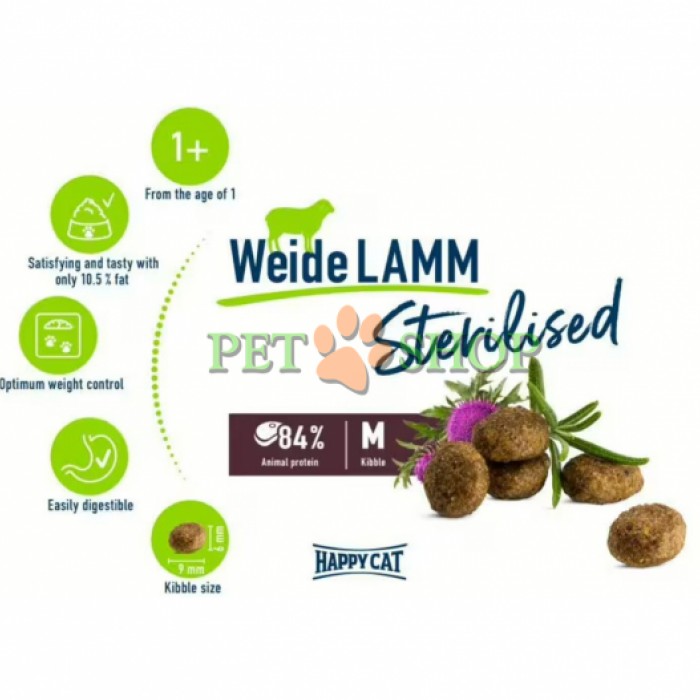 <p><strong> Happy Cat Sterilised Weide-Lamm pentru pisici sterilizate cu pui și miel 10 kg</strong></p>