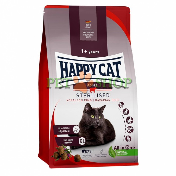 <p><strong> Happy Cat Sterilised Voralpen-Rind pentru pisici sterilizate cu pui și carne de vită</strong><strong> 10 kg</strong></p>