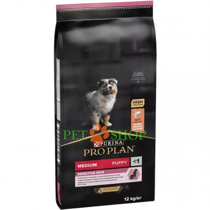 <p><strong>Hrană uscată pentru căței PURINA PRO PLAN Medium Puppy Sensitive Skin somon cu orez 12 kg</strong> &ndash; hrană completă pentru căței de rase medii cu piele sensibilă, cu un conținut ridicat de somon.</p>