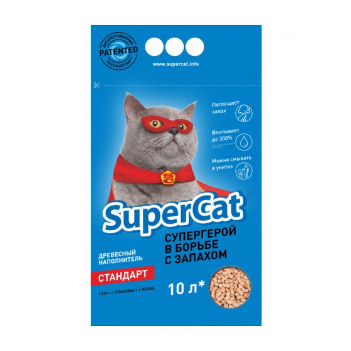 <p><strong>Supercat Standard без аромата 10 L, 3 кг. Имеет светлые гранулы 6 мм.</strong></p>