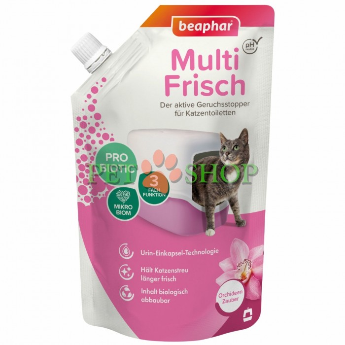 <p><strong>Beaphar Multi Frisch с запахом орхидеи -&nbsp;</strong>&mdash; это <!--qkimaf KoSm1e_s/HugV6--><!--cqw1tb KoSm1e_s/HugV6-->высокоэффективный освежитель и нейтрализатор запаха для кошачьего туалета в виде порошка (гранул)<!--TgQPHd|||[[]]-->. Продукт разработан на основе уникальной технологии инкапсуляции мочи<!--TgQPHd|||[]--> и добавления пробиотиков.&nbsp;</p>