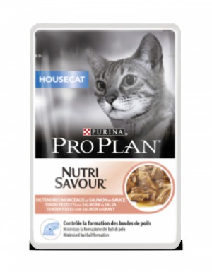 <p><strong>Pro Plan Nutrisavour Housecat для кошек, живущих дома, с лососем в соусе 85 гр</strong></p>
