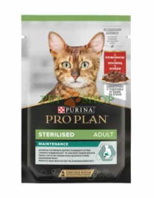 <p><strong>Pro Plan Nutrisavour Sterilised для стерилизованных кошек, с говядиной в соусе 85 гр</strong></p>