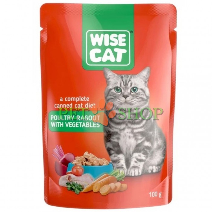 <p><strong>Wise Cat рагу из мяса птицы с овощами&nbsp;</strong>&mdash; это полнорационный влажный корм, специально разработанный для взрослых кошек всех пород.</p>
