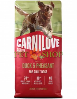 <p><strong>Carnilove Duck, Pheasant for Adult - </strong>полнорационный корм <strong>ACTIVE с уткой и фазаном</strong> для взрослых собак всех пород.&nbsp;<strong>Свежее мясо -&nbsp;Без куриного мяса и жира -</strong>&nbsp;<strong>Без злаков.&nbsp;</strong></p>