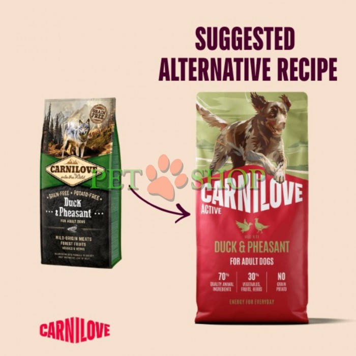 <p><strong>Carnilove Duck, Pheasant for Adult - </strong>полнорационный корм <strong>ACTIVE с уткой и фазаном</strong> для взрослых собак всех пород.&nbsp;<strong>Свежее мясо -&nbsp;Без куриного мяса и жира -</strong>&nbsp;<strong>Без злаков.&nbsp;</strong></p>
