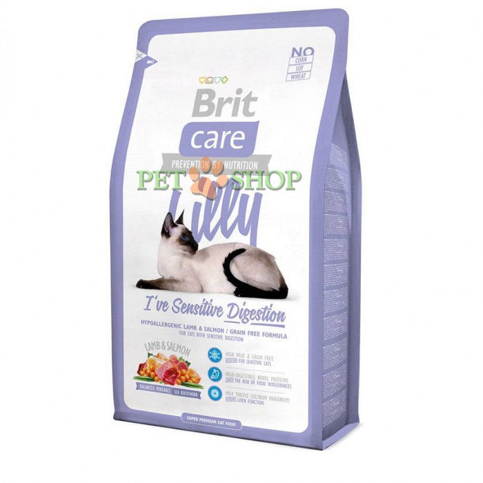 <p><strong>Беззерновой Сухой корм Brit Care Cat Lilly Sensitive Digestion для кошек с чувствительным пищеварением, с лососем и ягненком, 2 кг</strong></p>