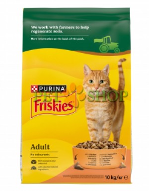 <p><strong>Hrană uscată Friskies pentru&nbsp;pisici adulte pui, legume 10 kg</strong></p>