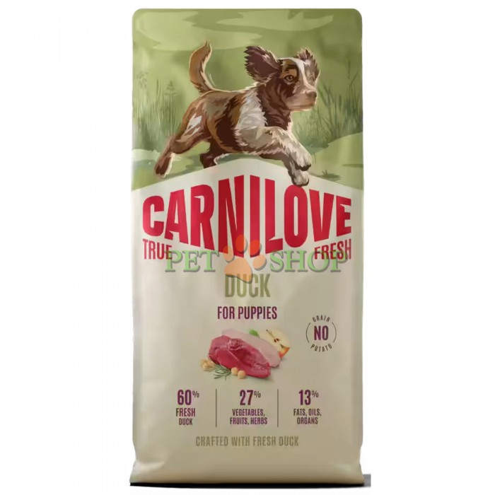 <p><strong>Carnilove True Fresh Puppy Duck</strong> -&nbsp;полнорационный корм TRUE FRESH со свежей уткой. Для щенков всех пород в возрасте от 1 до 12 месяцев.&nbsp;<strong>Свежее мясо -&nbsp;Без куриного мяса и жира -</strong>&nbsp;<strong>Без злаков.&nbsp;</strong></p>