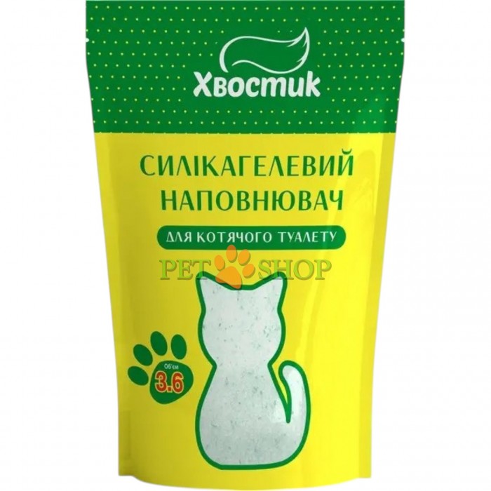 <p><strong>Силикагель наполнитель Хвостик для кошек, с зелеными гранулами, крупная фракция, 3.6 л</strong></p>