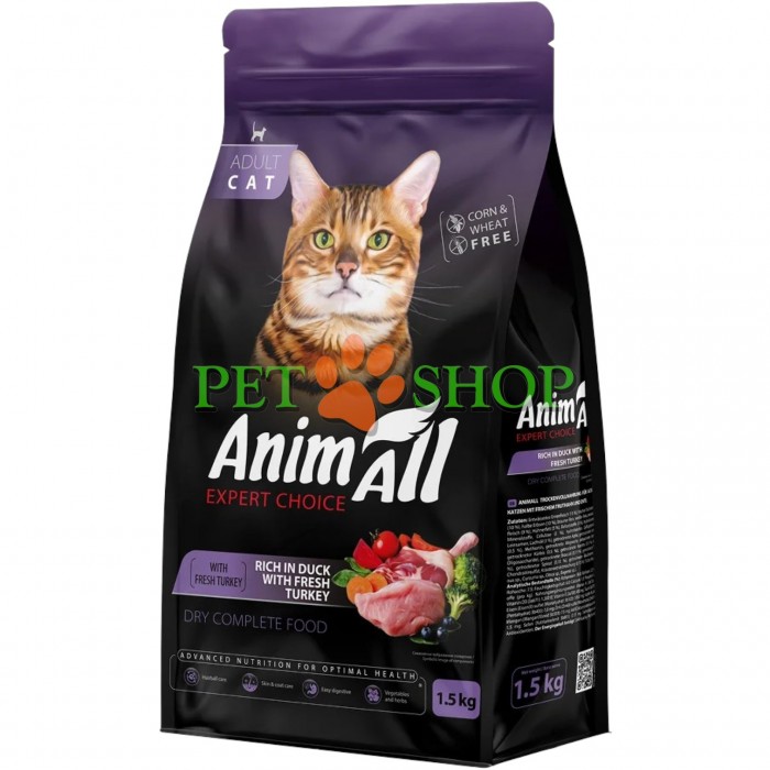 <p><strong>AnimAll Expert Choice Adult Cat&nbsp;Turkey, Duck -&nbsp;</strong>полнорационный сухой корм со свежей индейкой и уткой для взрослых кошек всех пород. Формула сочетает высококачественные белки, полезные жиры, овощи, ягоды и витаминно-минеральный комплекс для поддержания активного образа жизни, иммунитета и здорового вида шерсти любимца.</p>