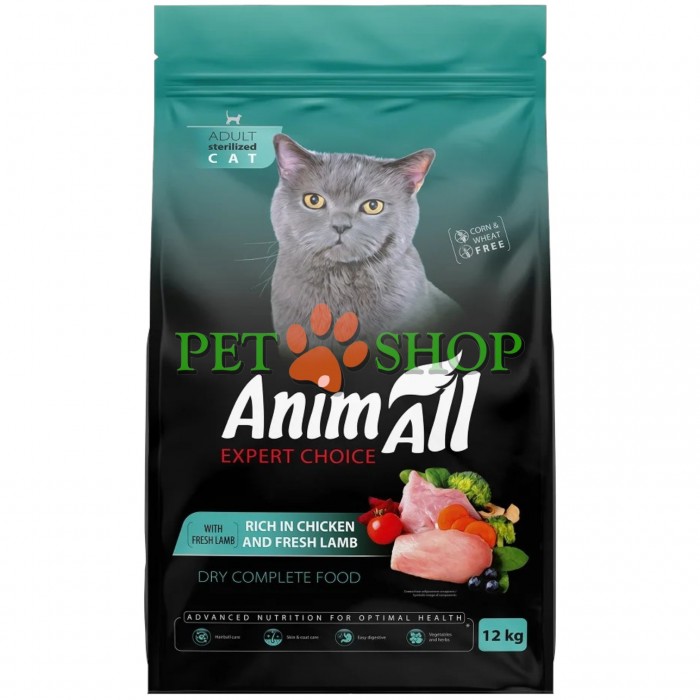 <p><strong>AnimAll Expert Choice Sterilized Cat Chicken, Lamb</strong> -&nbsp;полнорационный сухой корм с курицей и свежим ягненком для взрослых стерилизованных и кастрированных кошек всех пород. Формула сочетает высококачественные белки, полезные жиры, овощи, ягоды и витаминно-минеральный комплекс для поддержания организма любимца после процедуры стерилизации или кастрации.</p>