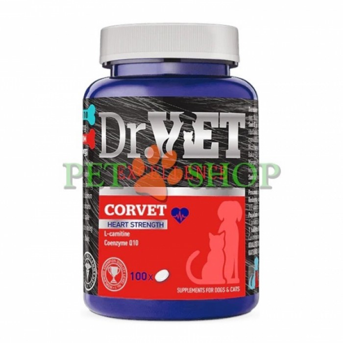 <p>Dr. Vet Corvet - диетический дополнительный корм для собак и кошек для питательной поддержки функции сердца при хронической сердечной недостаточности &ndash; с L-карнитином, коэнзимом Q и омега-3 жирными кислотами.</p>