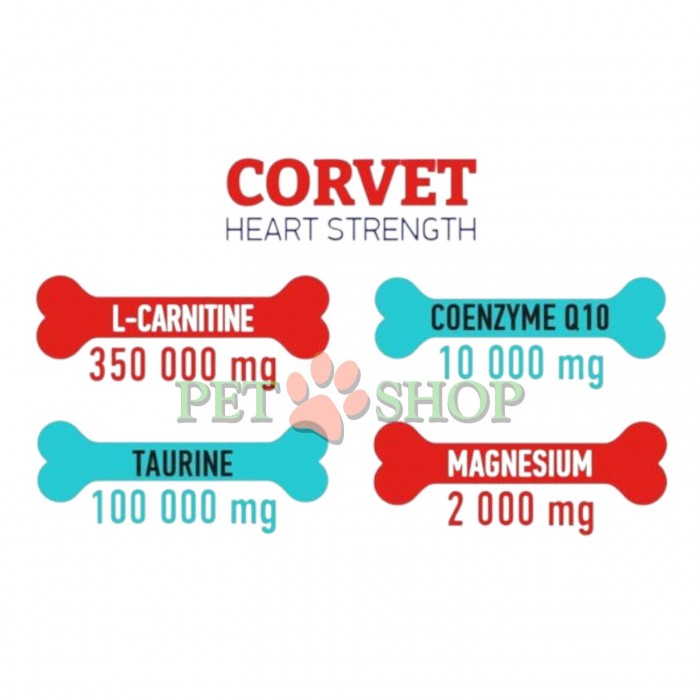 <p>Dr. Vet Corvet - диетический дополнительный корм для собак и кошек для питательной поддержки функции сердца при хронической сердечной недостаточности &ndash; с L-карнитином, коэнзимом Q и омега-3 жирными кислотами.</p>