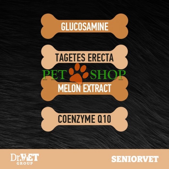 <p>Dr. Vet SeniorVet - supliment alimentar recomandat pentru includerea zilnică &icirc;n alimentația pisicilor și c&acirc;inilor cu v&acirc;rsta peste 7 ani, pentru menținerea stării generale de bine.</p>