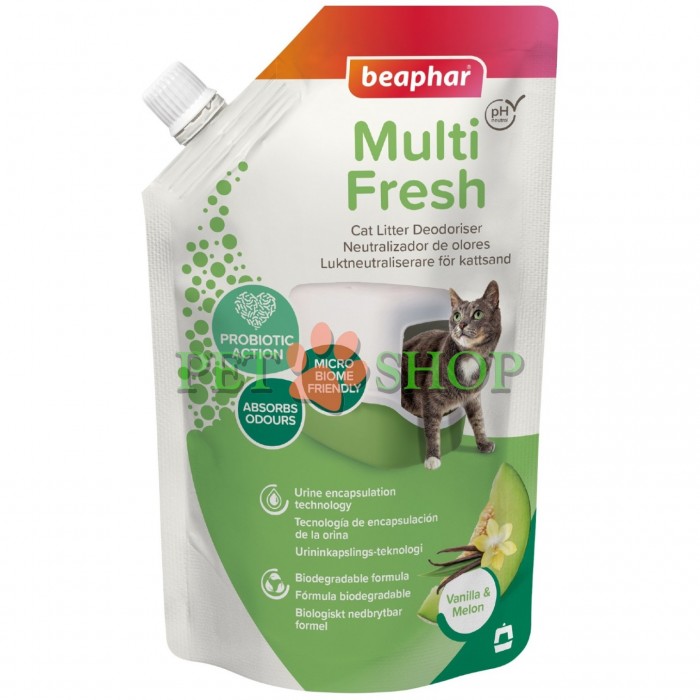 <p><strong>Beaphar Multi Fresh</strong>&nbsp;устраняет неприятные запахи и продлевает срок использования наполнителя для кошачьего туалета. <strong>С приятным ароматом ванили и дыни.</strong></p>